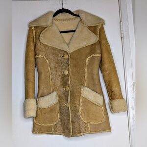 Vintage North Beach Leather Suede 1970s Shearling Jacket